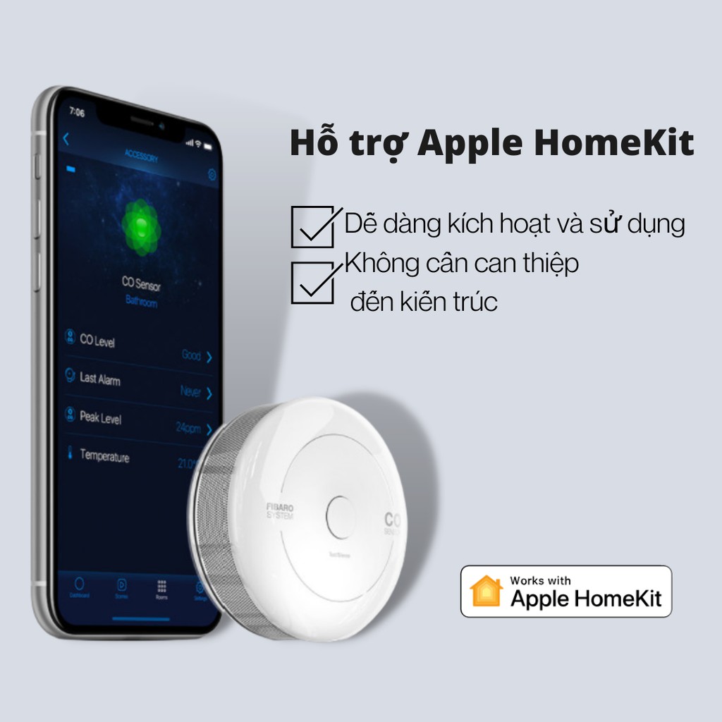 Cảm biến khí CO FIBARO CO Sensor công nghệ Z Wave - Hỗ trợ Apple HomeKit - Bảo hành 12 tháng