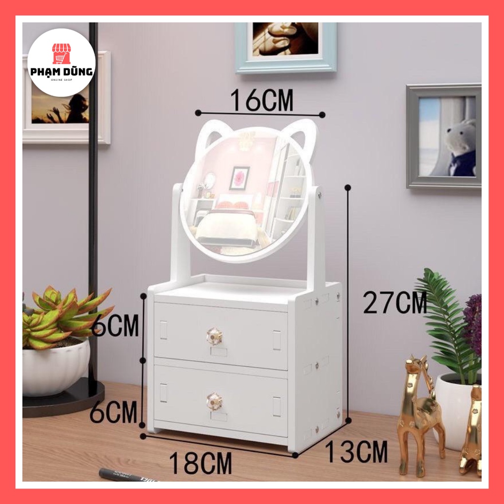 Kệ Mỹ Phẩm 2 Tầng Có Gương Tai Mèo , Kệ Trang Điểm Có Gương