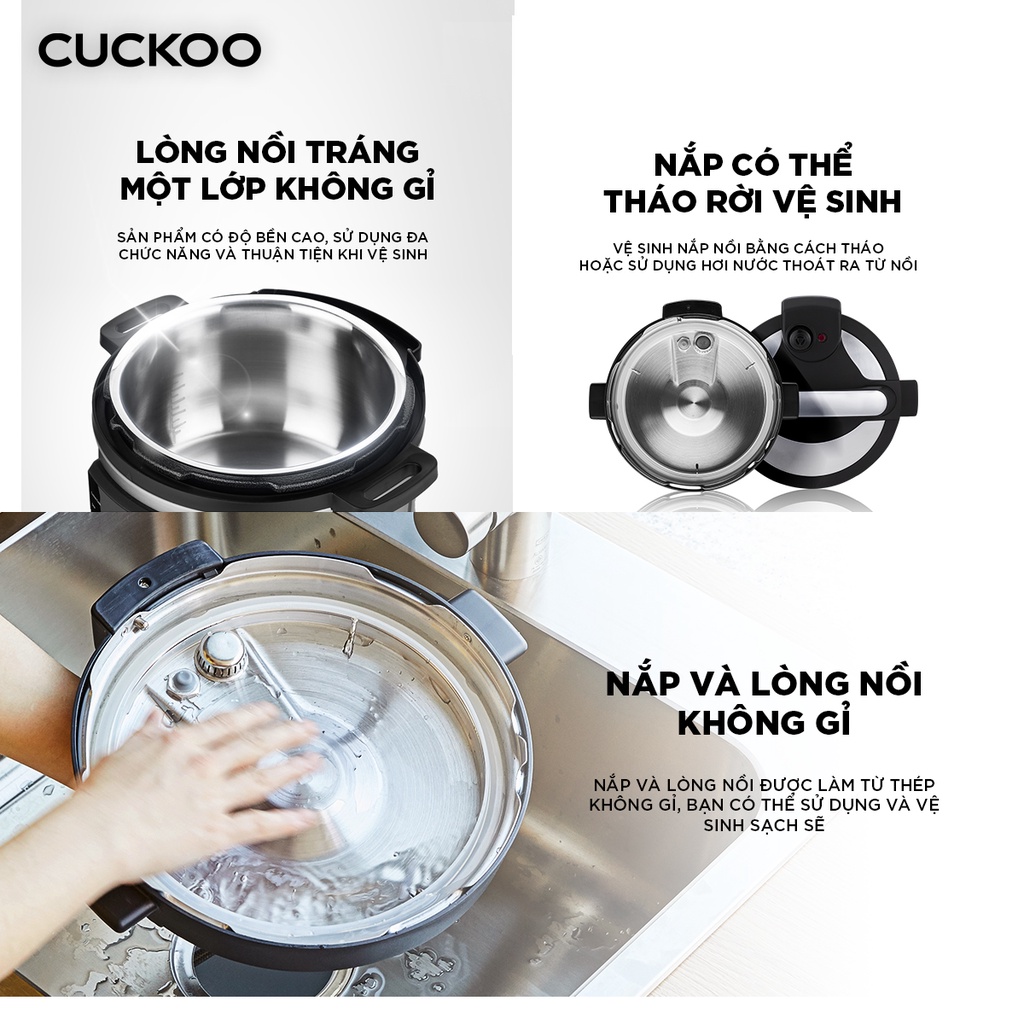 Nồi áp suất siêu tốc Cuckoo 5.7L CMC-A0655FB - Xả hơi nước an toàn với một chạm - Nắp có thể thảo rời