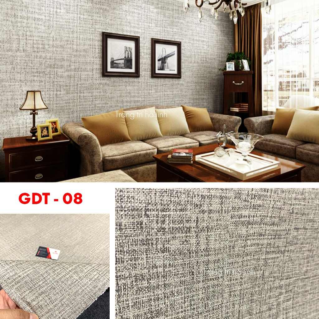 Giấy dán tường giả vải sang trọng bề mặt nhám chống thấm nước tự dính, decal dán tường phòng khách, phòng ngủ