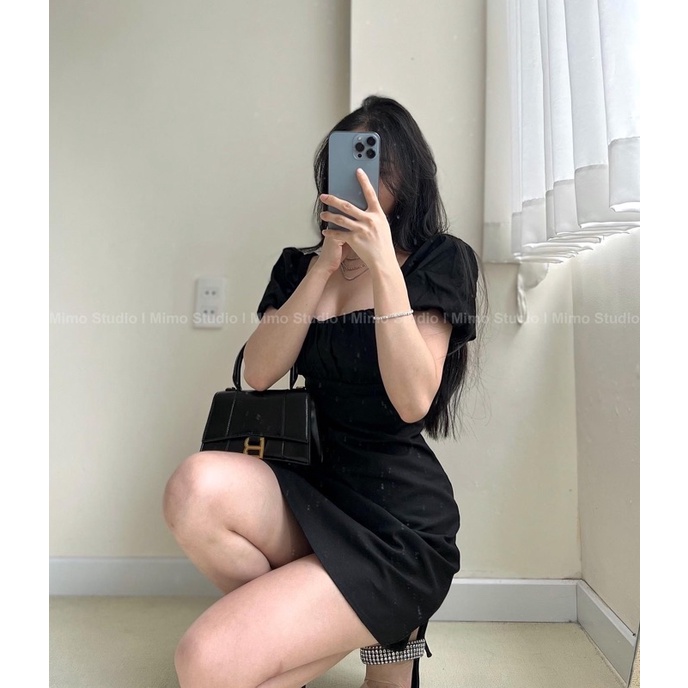 ĐẦM VẢI LINEN ĐƠN GIẢN HỞ LƯNG TAY BỒNG