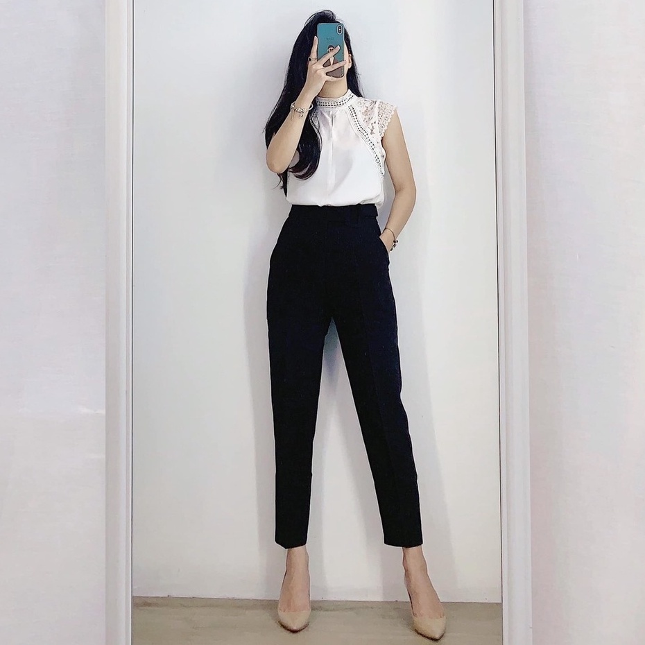 Quần tây công sở nữ cạp lưng cao ống đứng dáng dài màu đen vải mềm - Quần vải baggy nữ bigsize mặc đi học sinh viên đẹp