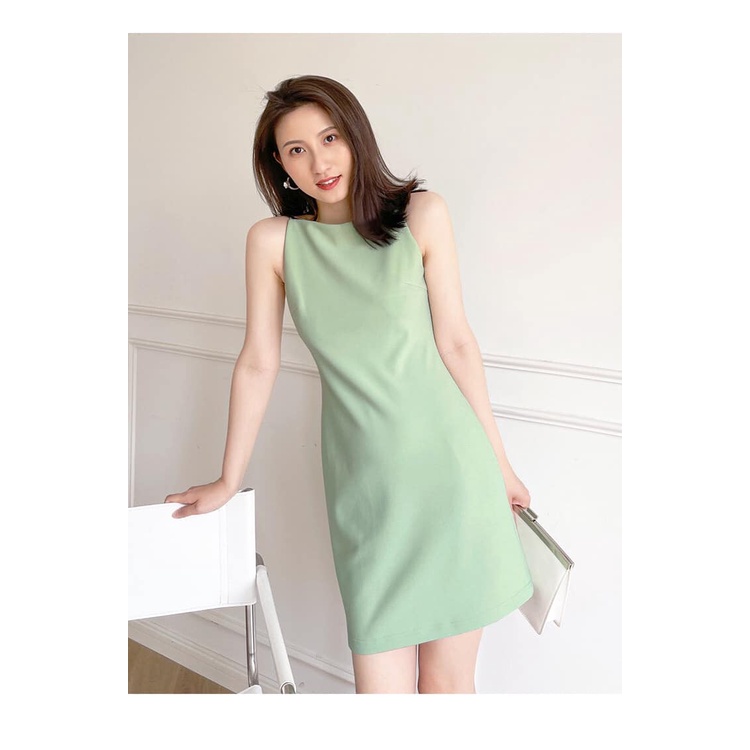 Đầm 2 dây nữ ngắn chất liệu trượt chéo cao cấp màu xanh min 2 lớp cao cấp - Váy chữ a thiết kế basic trẻ trung V 06