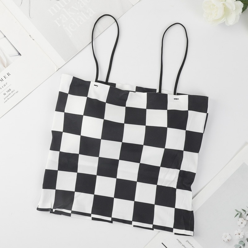 Áo Lót Croptop Kẻ Sọc Caro Có Đệm Lót Ngực Gợi Cảm Cho Nữ