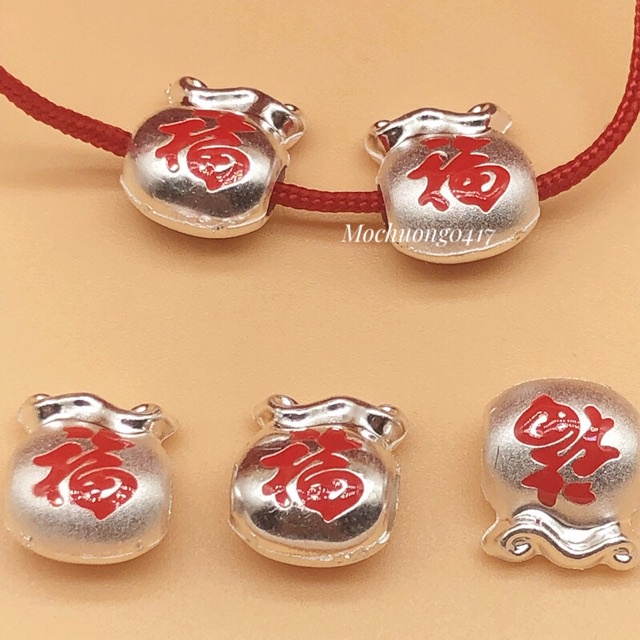 CHUYÊN SỈ  Charm túi tiền bạc in chữ Phúc hàng siêu đẹp - Bạc tốt loại 1, PH207