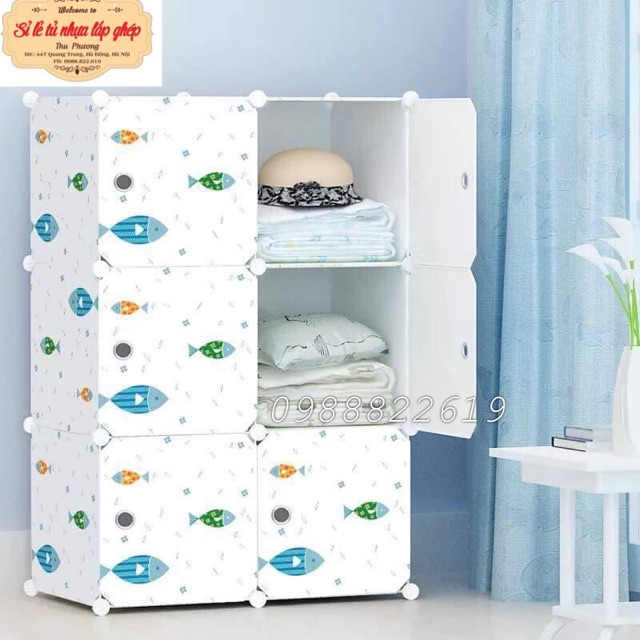 TỦ NHỰA QUẦN ÁO LẮP GHÉP 6 Ô SIZE 47cm. Tặng kèm 1 treo đồ