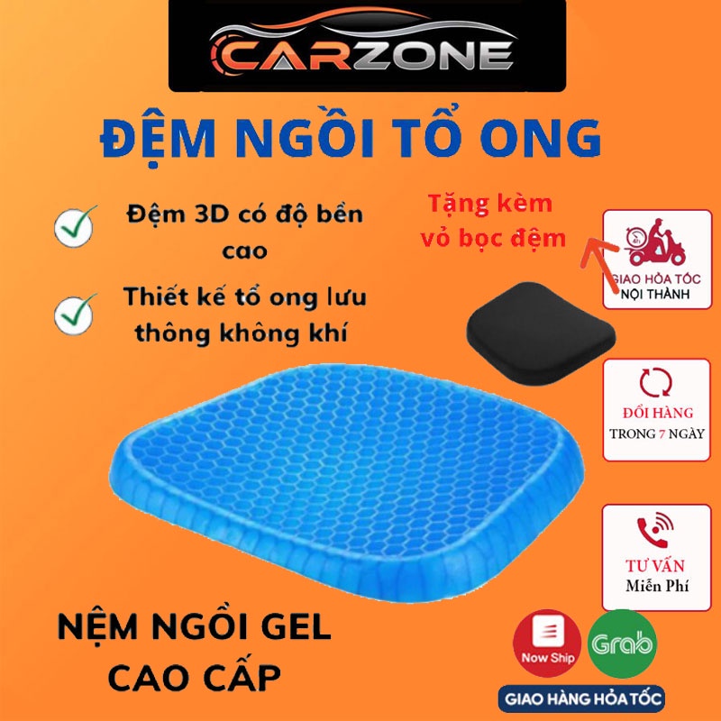 Đệm Ngồi 3D 2 Lớp Thoáng Khí - Đệm Gel Tổ Ong Lót Ghế Trên Ô Tô Giúp Tuần Hoàn Máu,Chống Đau Mỏi Lưng CARZONE.TOP