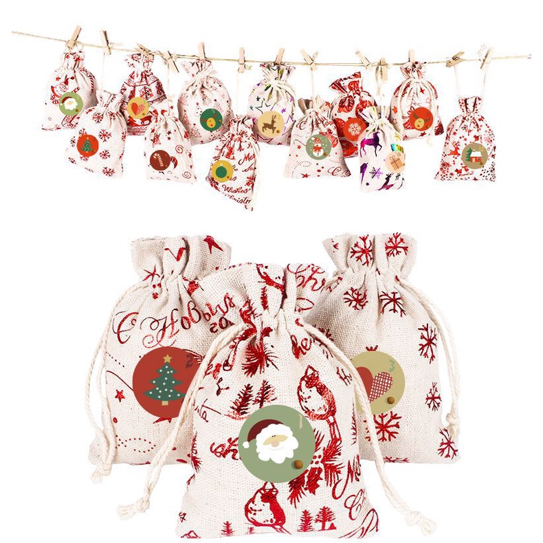 Set 24 Túi Vải Lanh Cotton Đựng Quà Giáng Sinh