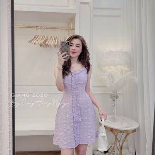 Đầm hai dây nhún xốp khuy bọc