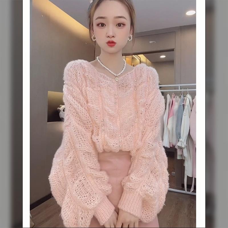 Áo Sweater Dài Khoét Lỗ Kim Cương Trắng Phong Cách Mới Mùa Thu @