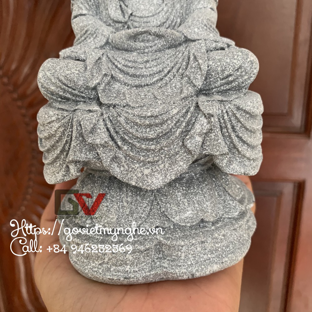 Tượng đá Phật A Di Đà trang trí ngồi tòa sen - Chiều cao 20cm - Màu xám