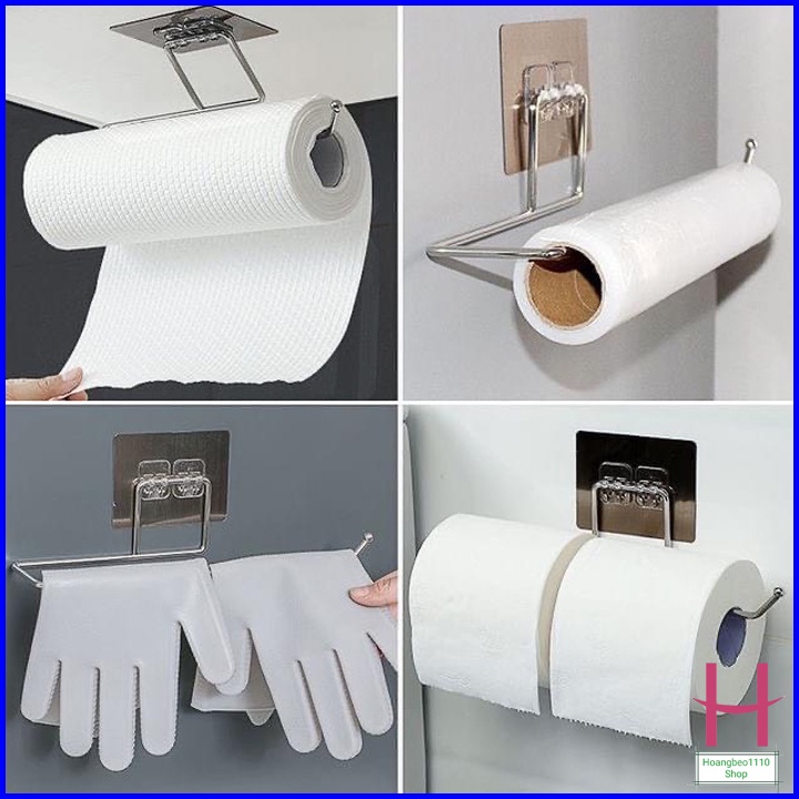 Giá inox treo cuộn giấy - khăn lau dán tường - Móc dán tường treo cuộn giấy