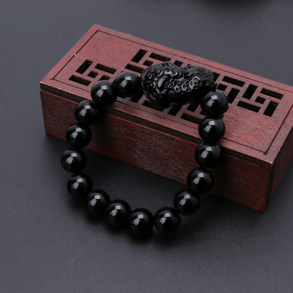 Vòng tay dây bện đính đá obsidian thời trang unisex