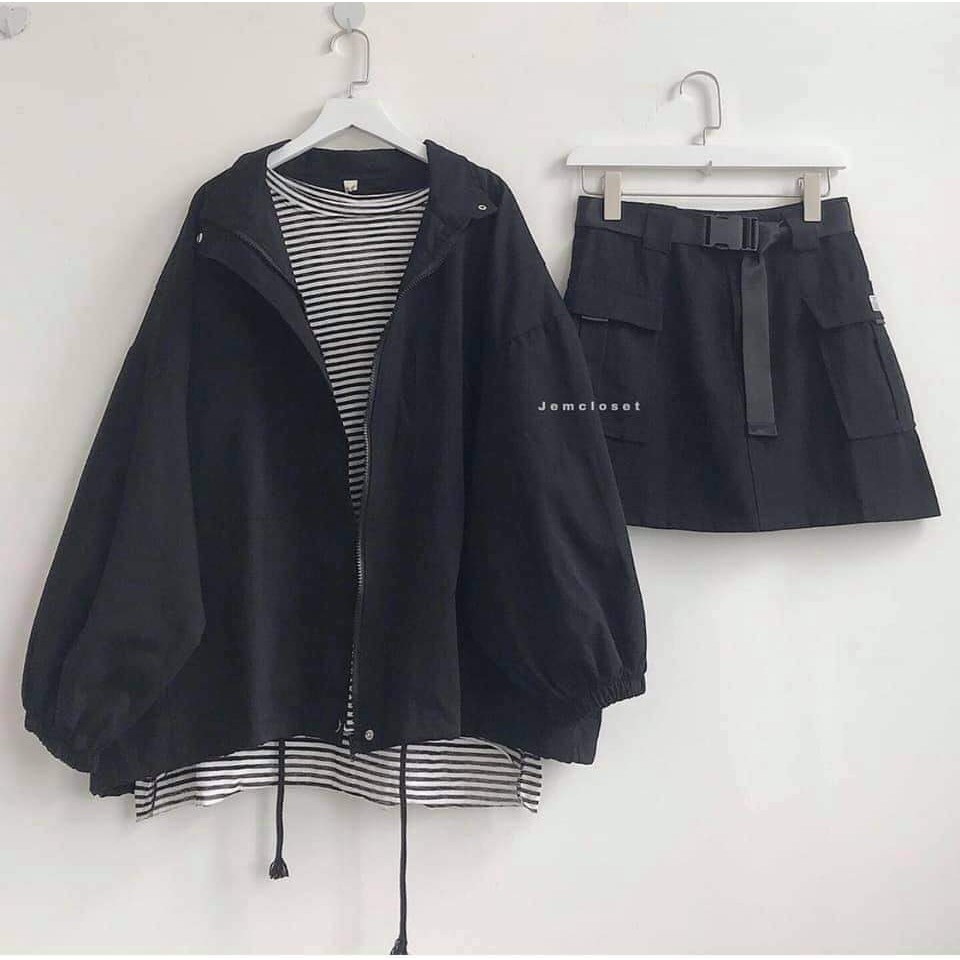 ÁO KHOÁC KAKI HARA BASIC UNISEX KHOÁ KÉO CÚC BẤM - JACKET SƠ MI TAY BỒNG FORM THỤNG ĐEN BE ULZZANG