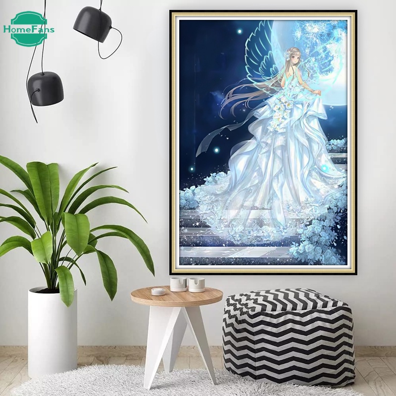 Bộ Tranh Đính Đá 5D Tự Làm Hình Cô Gái Mặc Đầm Cưới Kích Thước 50x70cm