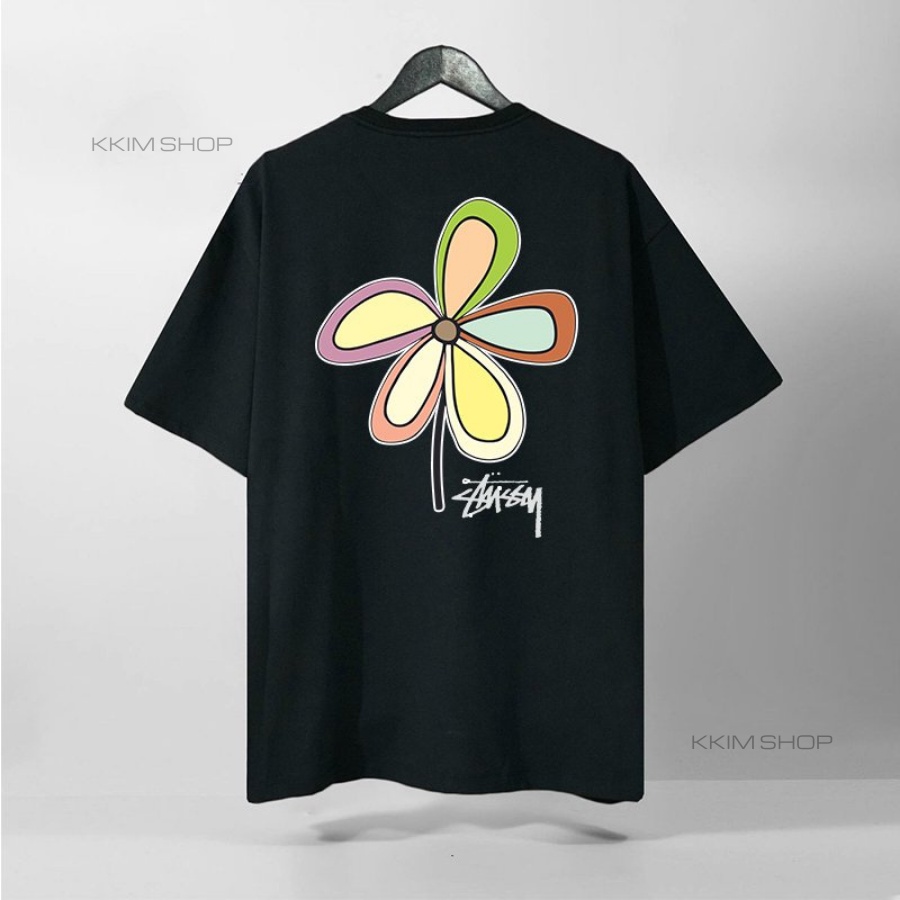 Áo thun tay lỡ STUSSY cỏ 4 lá may mắn, Áo thun unisex nam nữ form rộng oversize chất liệu Cotton KKIMSHOP