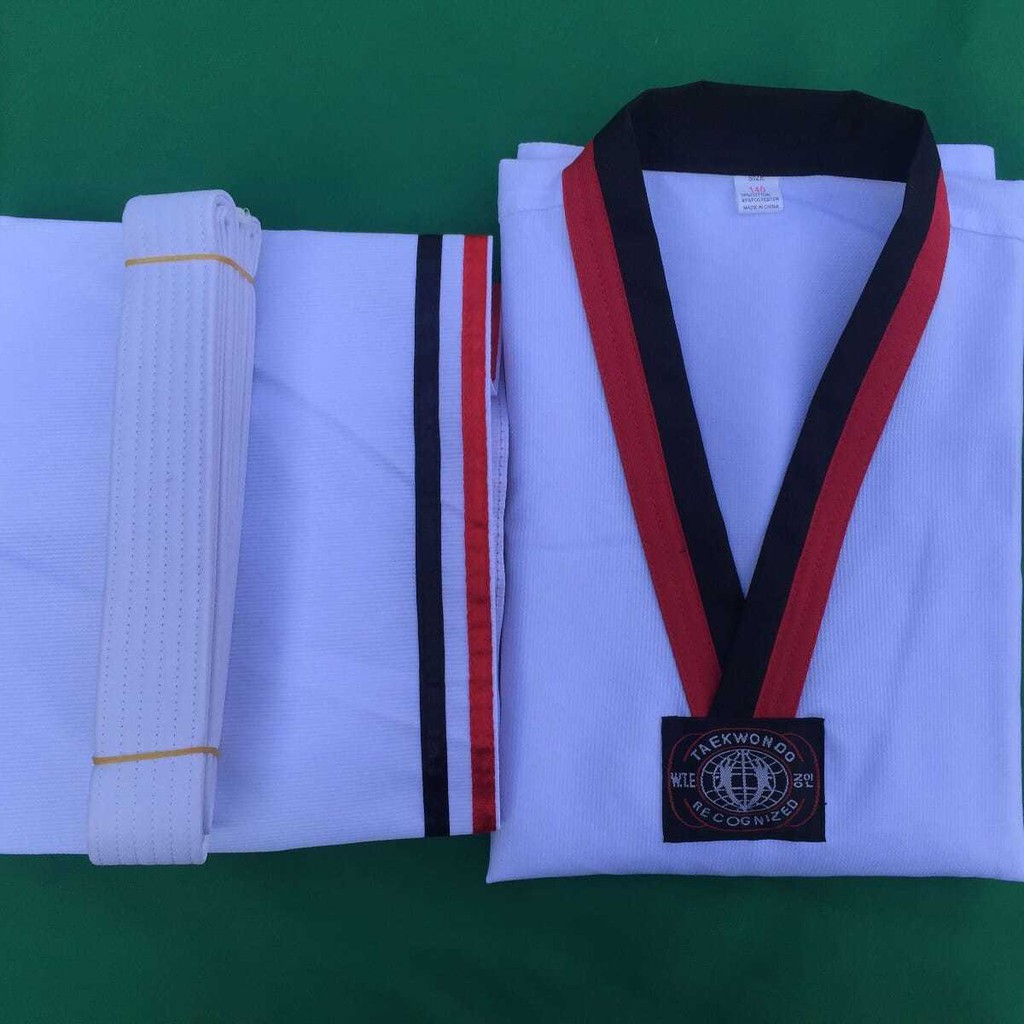 Đồng phục Taekwondo mùa hè cho trẻ em và người lớn huấn luyện ngắn tay, đường in, tay sọc cotton