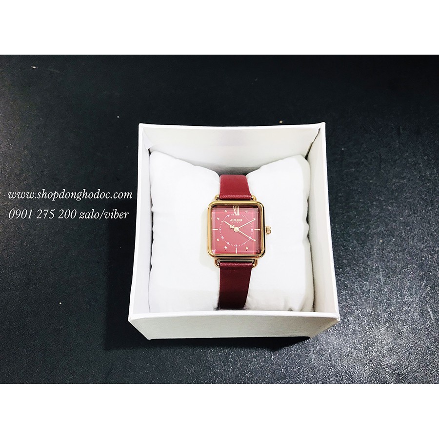 Đồng hồ nữ Julius Hàn Quốc 1123 dây da mặt vuông đỏ quyến rũ ĐHĐ24702
