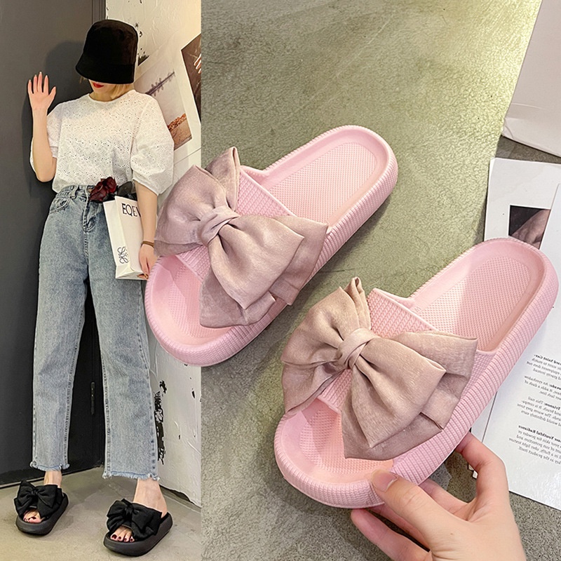 Dép Bánh Mì Nữ Đế Dày Trong Nhà Cute Phối Nơ Cao Su Xịn Chống Trơn Trượt Đi Chơi Dạo Biển Ullzang