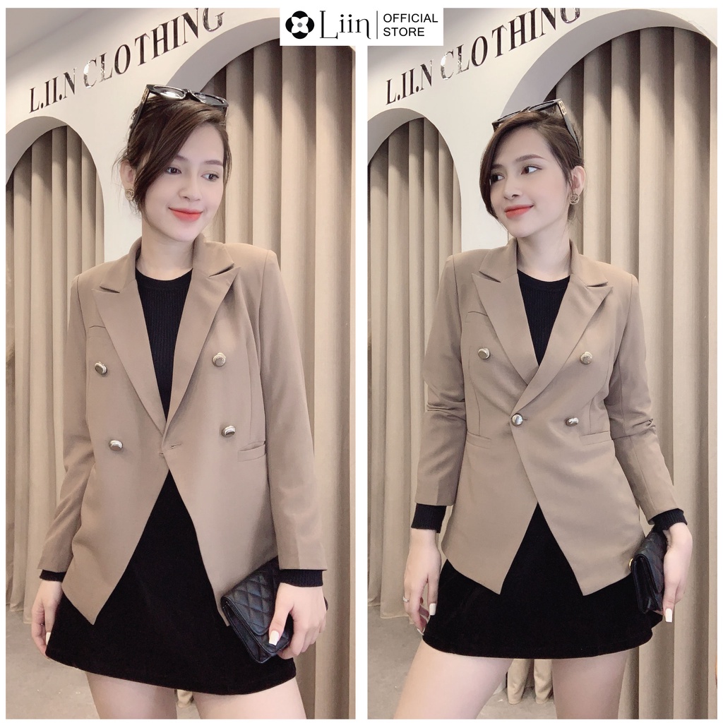 Áo vest nữ công sở dài tay màu nâu thiết kế vạt lệch kiểu dáng sang trọng Liin Clothing V5405