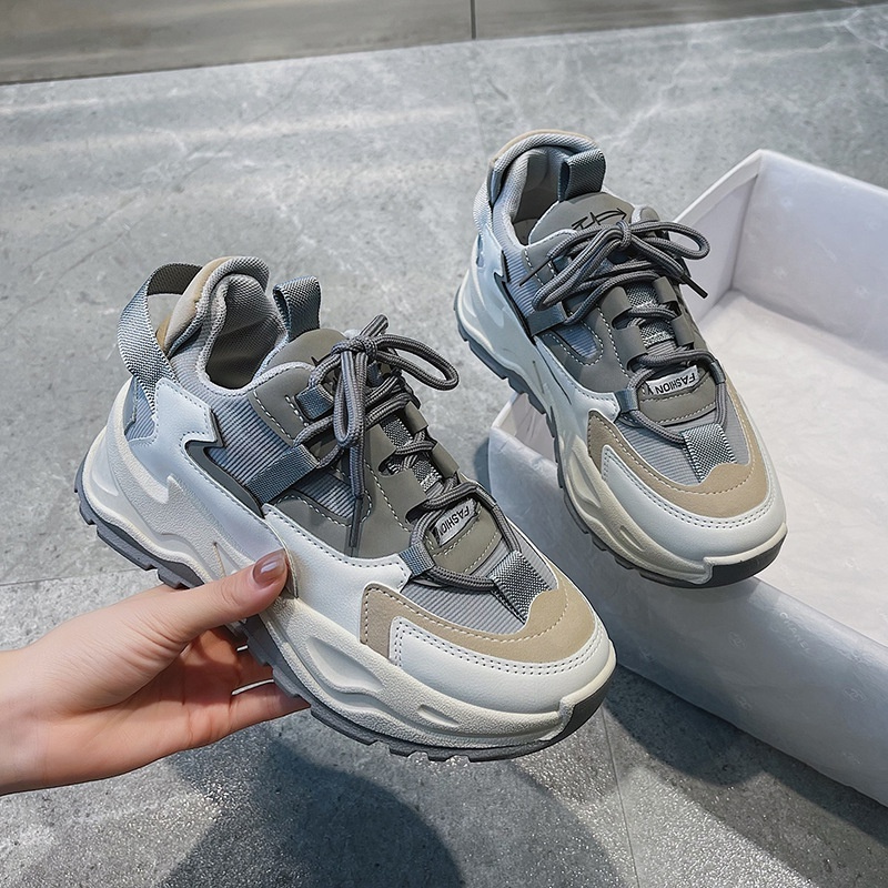 Giày Thể Thao Nữ Ulzzang Vintage, Giày Vải Cao Cấp Đế Độn 5cm, 2 Màu Xám/Kem, Hàn Quốc Street Style - Iclassy_shoes