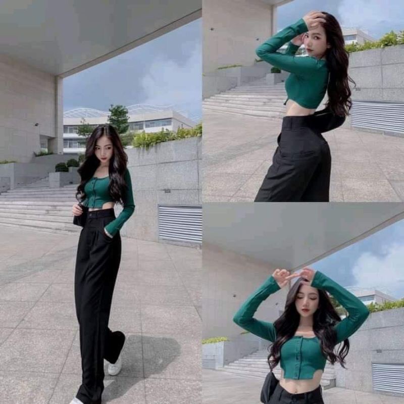 Áo thun croptop nữ tay dài khoét eo gợi cảm áo kiểu nữ thu đông A113
