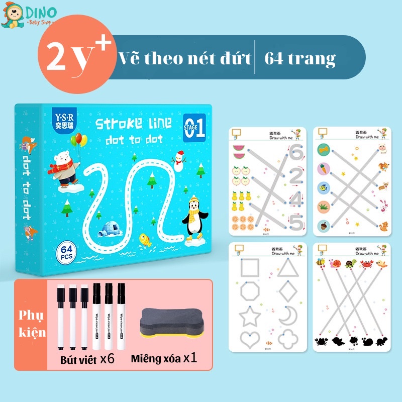 Bộ tô vẽ thông minh xóa được, Đồ chơi giáo dục Montessori rèn luyện tính kiên trì, khéo léo cho bé Dino