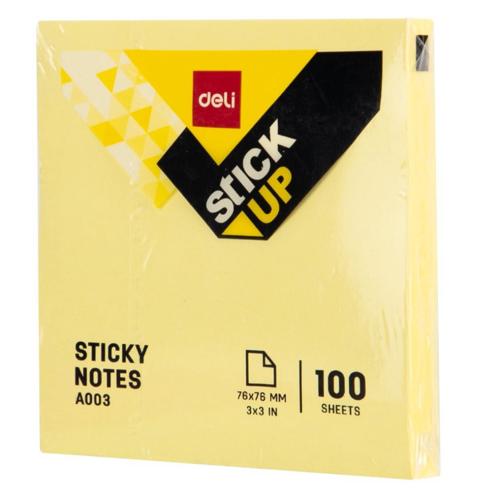 Tệp 100 Tờ Giấy Nhắn, Giấy Note, Sticky Note Deli, 3"x3" (76x76mm), Màu Vàng - EA00353
