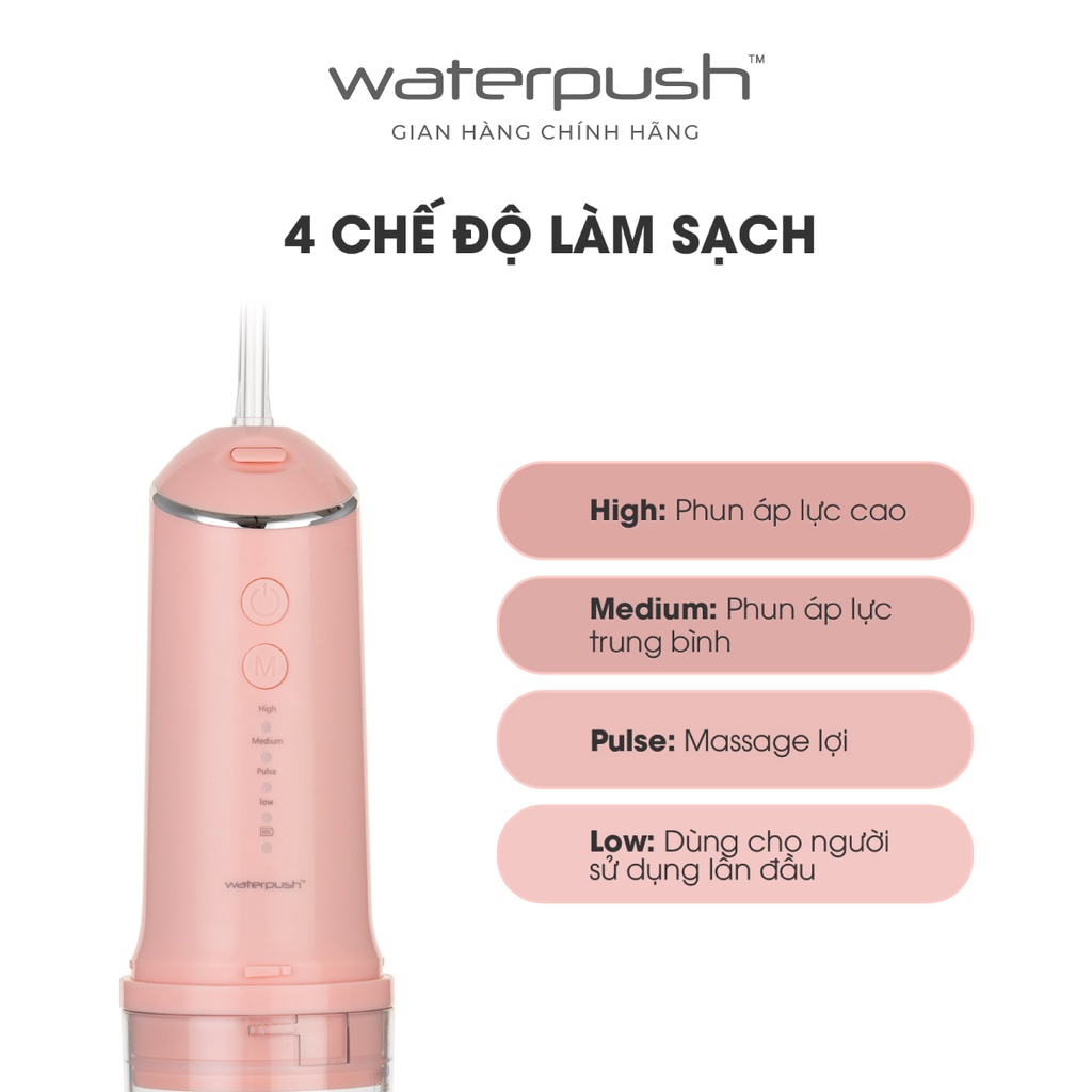 Máy tăm nước du lịch cao cấp WaterPush 1903 màu hồng -  Bình chứa lớn - Siêu Gọn - 1 đổi 1 trong 12 tháng