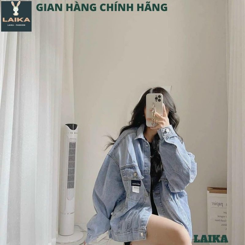 Áo Khoác Nữ Jean UNISEX Form Rộng Nam Nữ Màu Xanh và Đen - Áo khoác bò nữ form rộng suông - LAIKA
