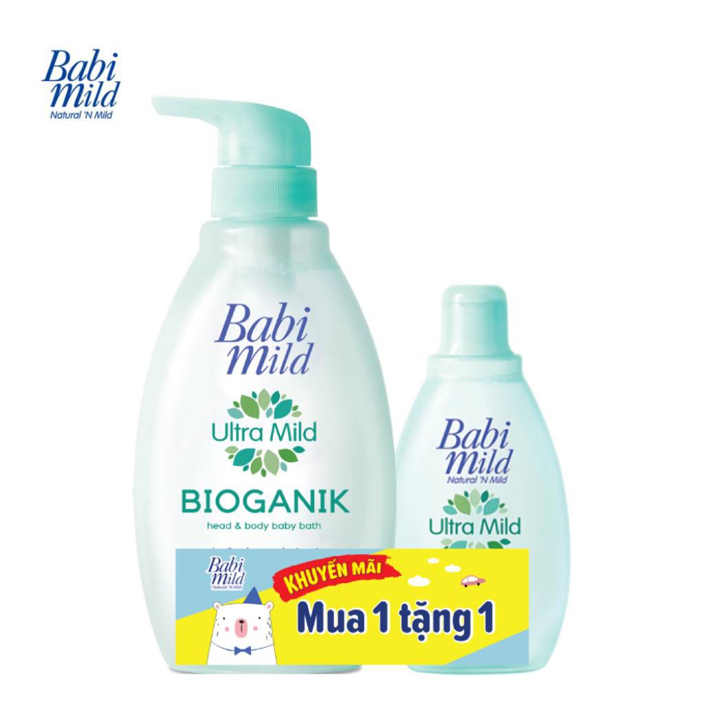 Sữa tắm trẻ em Babi Mild chai 400ml + Tặng 1 Chai 125ml