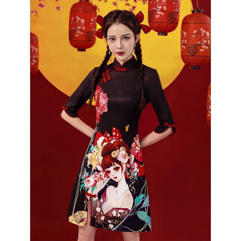 Sườn xám cách tân tay lửng thời trang trẻ trung cho nữ
