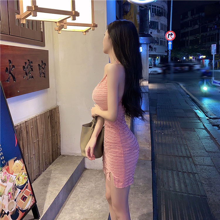 Đầm hai dây ZHELIHANGFEI dáng ngắn dáng ôm kiểu Pháp hở vai màu trơn thời trang cho nữ