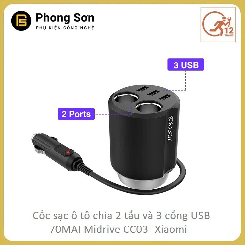 Bộ chia tẩu sạc kèm 3 cổng USB Xiaomi 70Mai Midrive CC04 -Bảo Hành 12 Tháng