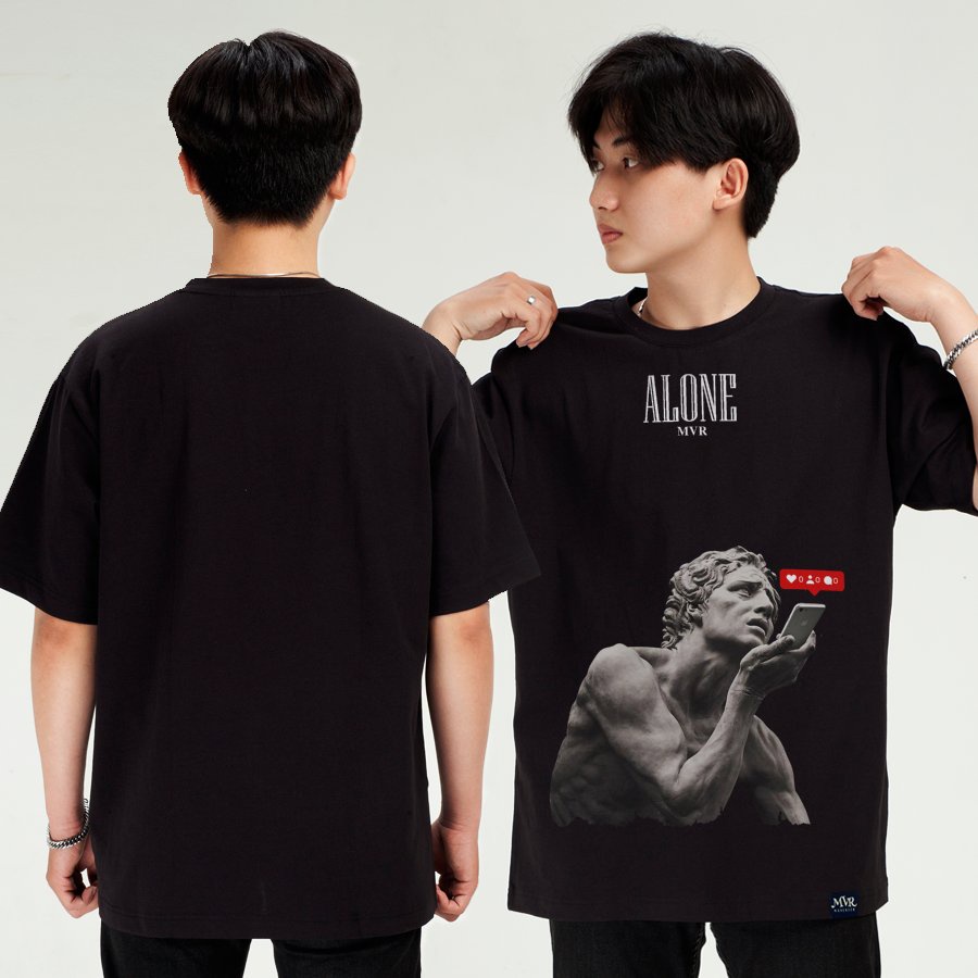 Áo unisex phông thun Cotton tượng đá cô đơn alone trên mạng xã hội localbrand MVR KK3756