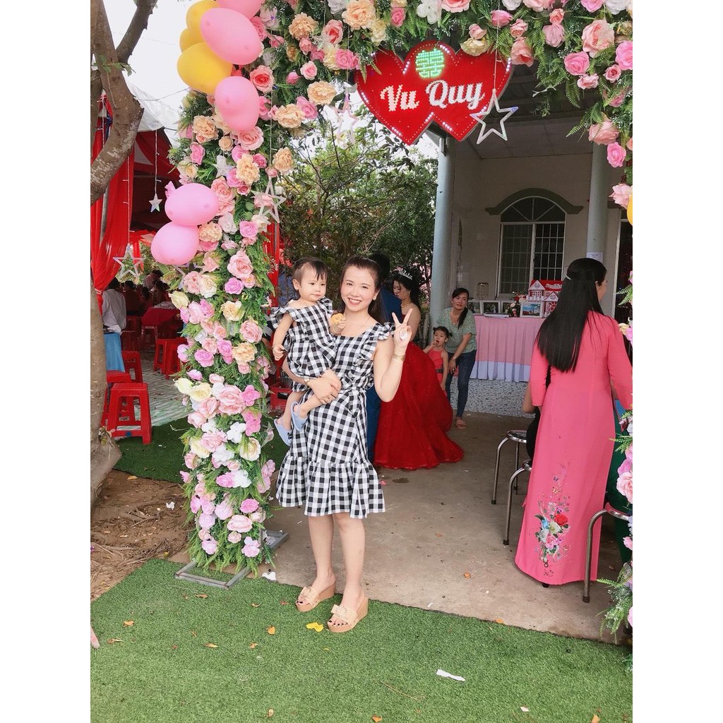 Set Sơ Mi Váy Gia Đình Fig Tree Caro Trắng Đen Mã 133D Kèm Feedback