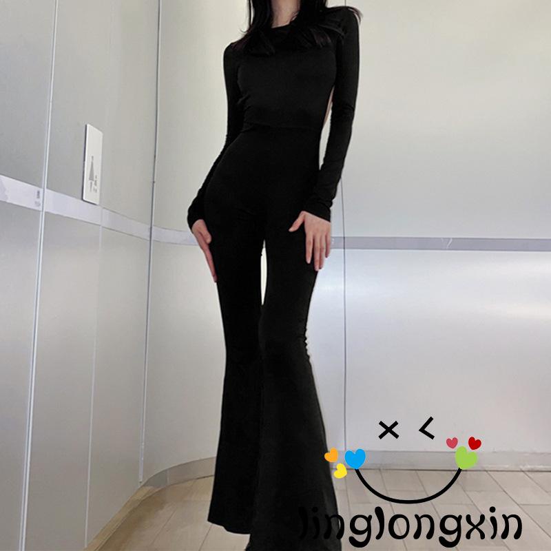 Bộ Áo Liền Quần Dài Tay Ống Loe Thời Trang Cho Nữ Linglongxi2-