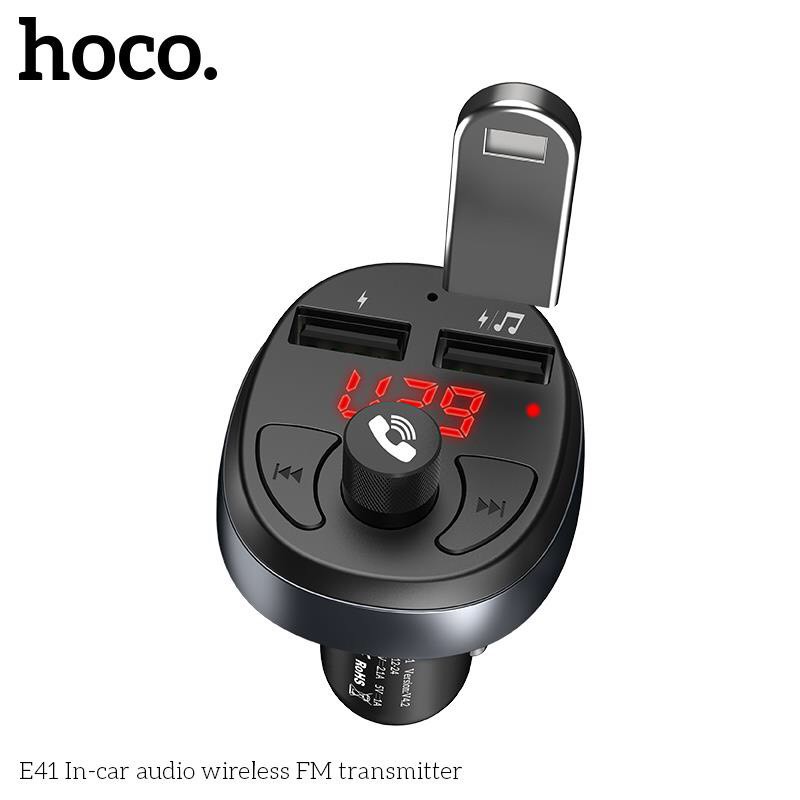 Tẩu sạc 2 cổng USB ĐA CHỨC NĂNG, kiêm phát nhạc trên ô tô - Hoco E41