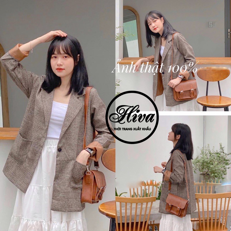 Áo blazer dạ nữ kẻ khoác ulzzang thu đông VNXK , Áo Vest nữ video ảnh thật