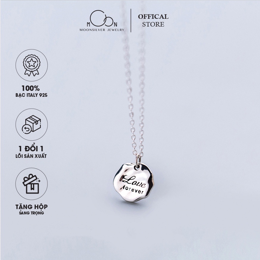 Dây chuyền bạc, vòng cổ bạc nữ mặt tròn có chữ lover forever cá tính, độc lạ