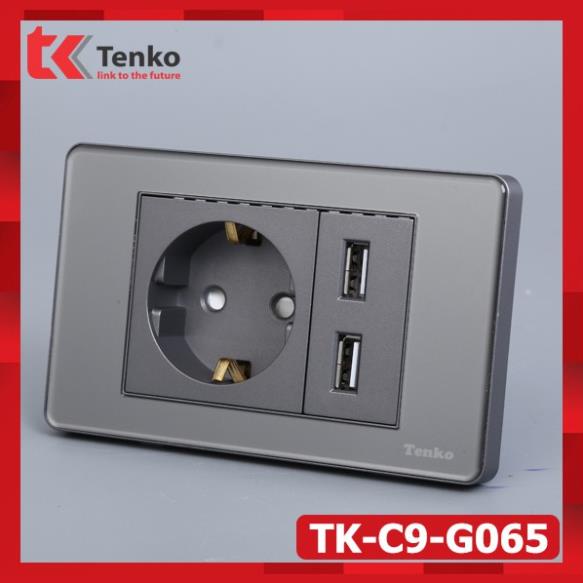 Ổ Cắm Chìm Chuẩn Đức Có USB Sạc Nhanh 5V - 2100mAh Màu Xám Âm Tường Hàng Thông Dụng Màu Xám Tenko TK-C9-G065