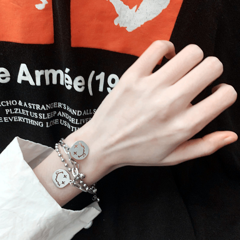 Korean double-layer chain smiley face silver bracelet expression chain