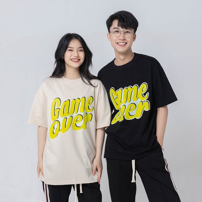 Áo thun  GAME OVER PATOMI.STUDIO  , Áo thun unisex nam nữ form rộng oversize chất liệu 100% Cotton