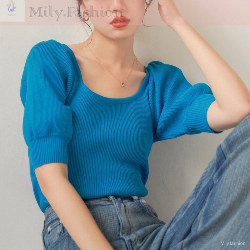 Áo Dệt Kim Tay Phồng Cổ Vuông Thiết Kế Mới Kiểu Retro Pháp Ttq