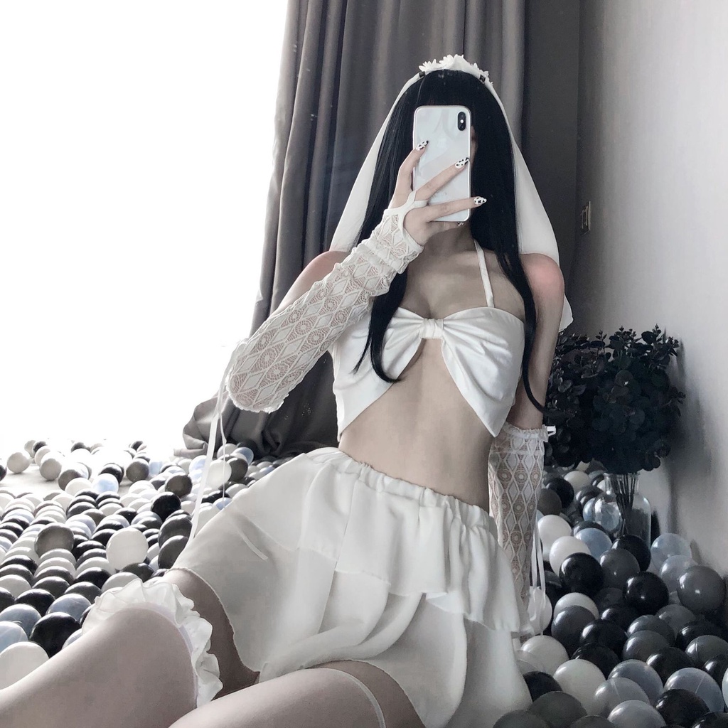 Đồ ngủ sexy đồ ngủ nữ cosplay cô dâu 1 sexy ren lưới hoa văn màu đen màu trắng freesize QUENQUEN store a2 | WebRaoVat - webraovat.net.vn