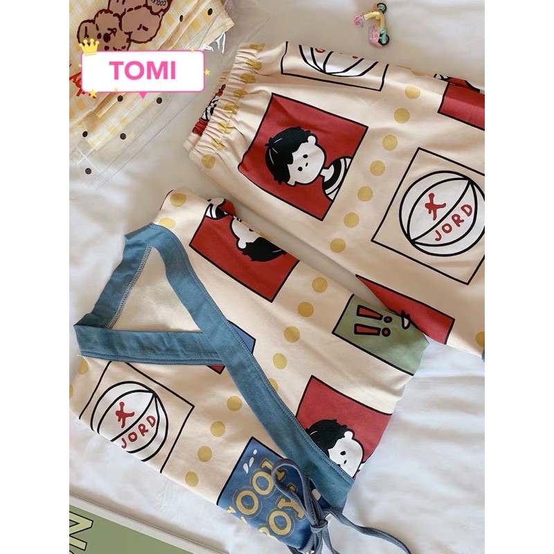 Bộ ngủ KIMONO, bộ pijama nữ buộc dây hình cậu bé ngắn tay - TOMI BOUTIQUE