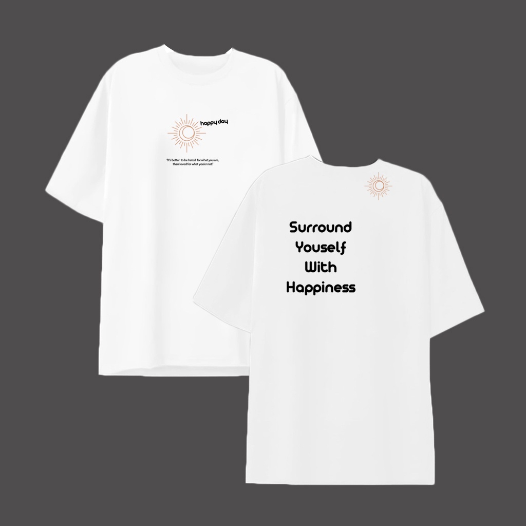 Áo Thun Tay Lỡ Nam Nữ Form Rộng YANDO OUTFITS HAPPINESS- AT0508 -Cotton 2 Chiều