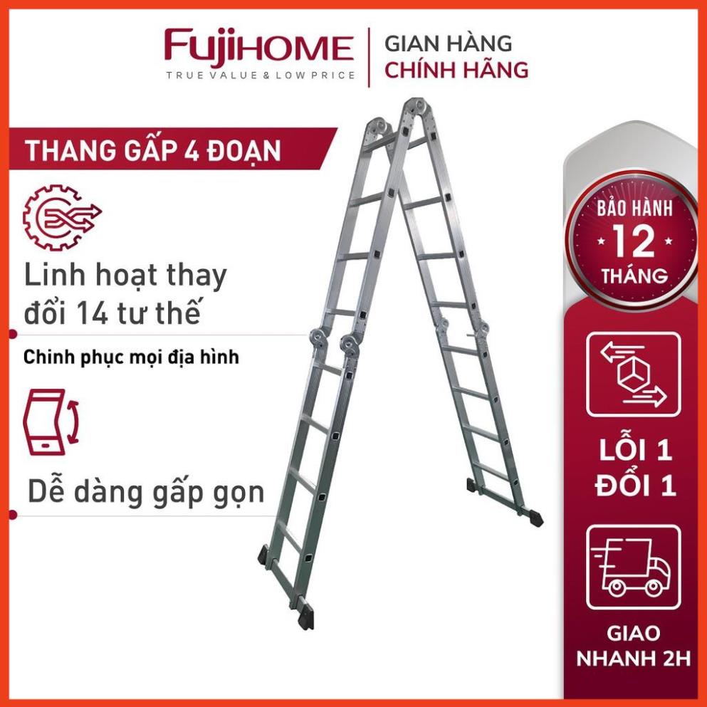 Thang nhôm gấp 4 đoạn FUJIHOME 4,7 mét siêu đa năng, thang chữ M xếp gọn 4 khúc gia đình aluminum ladder Nhập Khẩu