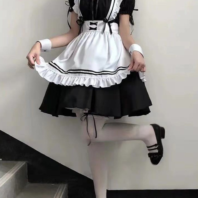 Đầm lolita Cổ Tay Áo Giả Hai Lớp Màu Đen Phong Cách Hoạt Hình gothic vintage Cho Nữ