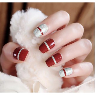 Decal dán móng hoạ tiết kẻ sọc đỏ chống nước